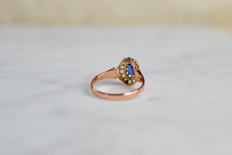 55 Marguerite - Bague en or rose, doublet grenat-verre et diamants 58 Facettes 3655