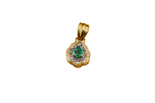 Pendentif floral en or jaune, émeraude et diamants