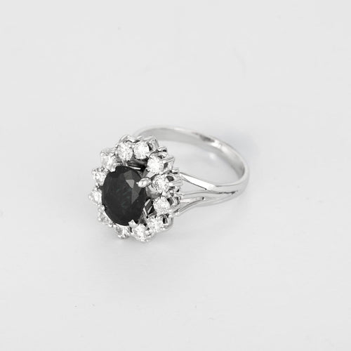 52 Bague marguerite vintage en or blanc, saphir et diamants 58 Facettes BGPanierSH