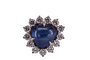 Bague halo en or blanc avec saphir de Ceylan et diamants