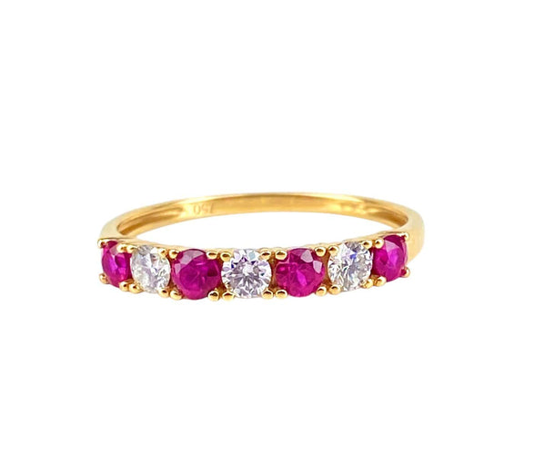 60 Demi-alliance en or jaune 18 carats, rubis et diamants 58 Facettes AB739