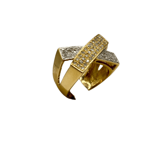 Bague croisée bicolore en or blanc et jaune avec diamants