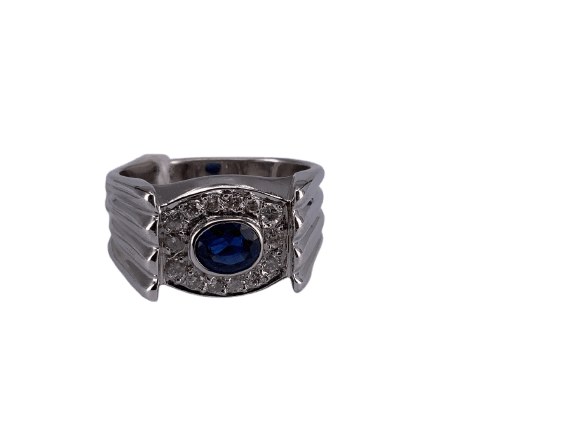 51.5 Bague Art déco en or blanc avec saphir et diamant 58 Facettes BA 786