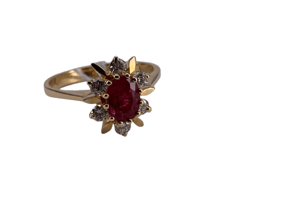 54 Bague marguerite en or jaune 18K, rubis et diamants 58 Facettes BA 215