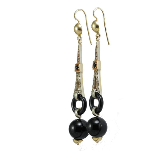 Art déco - Boucles d'oreilles en or, onyx et diamants 58 Facettes 3838