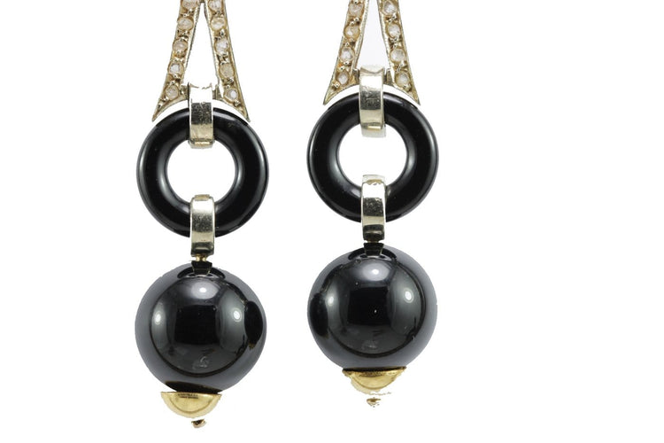 Art déco - Boucles d'oreilles en or, onyx et diamants 58 Facettes 3838