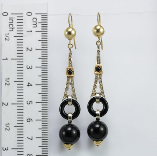 Art déco - Boucles d'oreilles en or, onyx et diamants 58 Facettes 3838