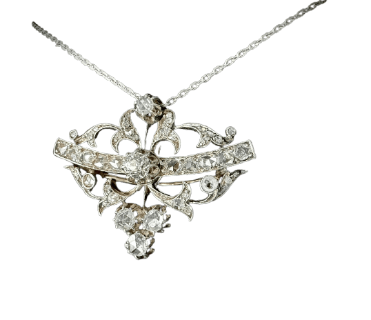 Belle Époque - Broche pendentif en or jaune, platine et diamants