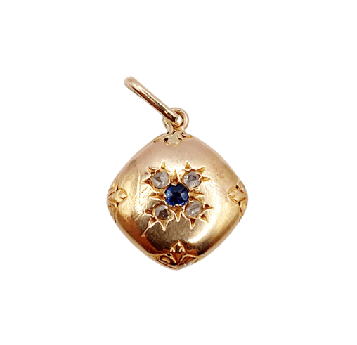 Pendentif fleur antique en or rose, saphir et diamants 58 Facettes A07608