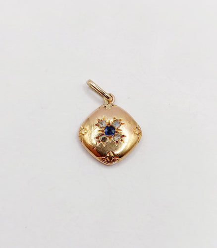 Pendentif fleur antique en or rose, saphir et diamants 58 Facettes A07608