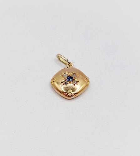 Pendentif fleur antique en or rose, saphir et diamants 58 Facettes A07608