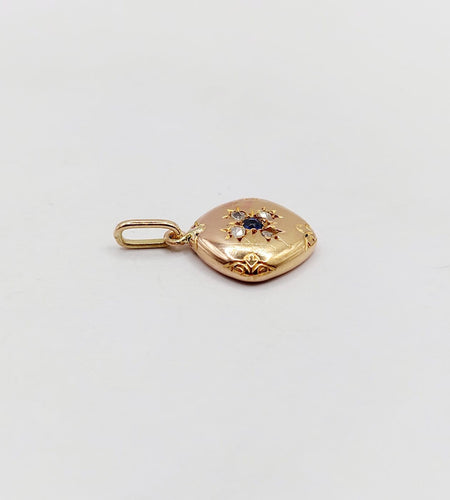 Pendentif fleur antique en or rose, saphir et diamants 58 Facettes A07608