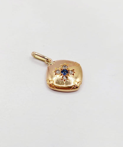 Pendentif fleur antique en or rose, saphir et diamants 58 Facettes A07608