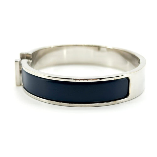 Bracelet Hermès Clic H - Bracelet en métal argenté et émail bleu marine 58 Facettes bzpi966ti4