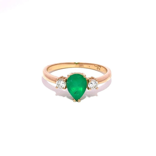 55 Green Empire - Bague en or jaune, émeraude de Colombie et diamants 58 Facettes 50489