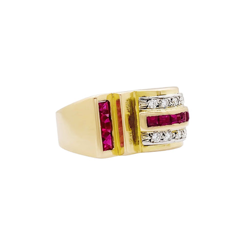 54 Tank - Bague en or jaune et blanc, rubis synthétiques et diamants 58 Facettes 35918