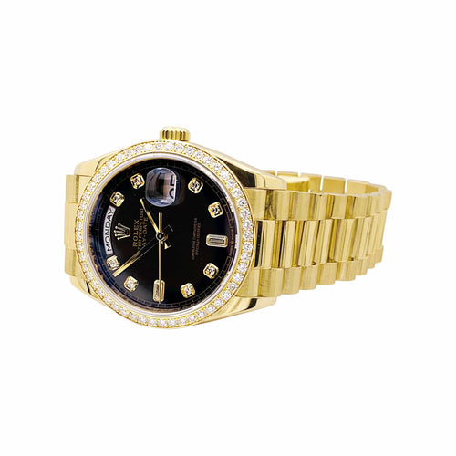 Rolex Oyster Perpetual Day-Date - Montre en or jaune et diamants 58 Facettes 35837
