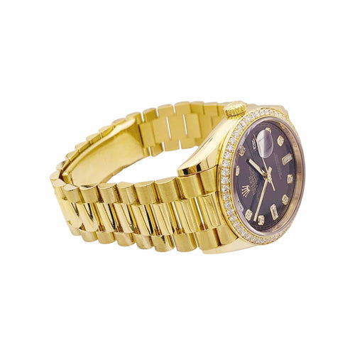 Rolex Oyster Perpetual Day-Date - Montre en or jaune et diamants 58 Facettes 35837