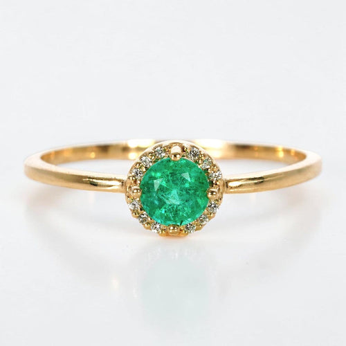 54 Bague en or jaune 14 ct avec émeraude et diamants 58 Facettes R021