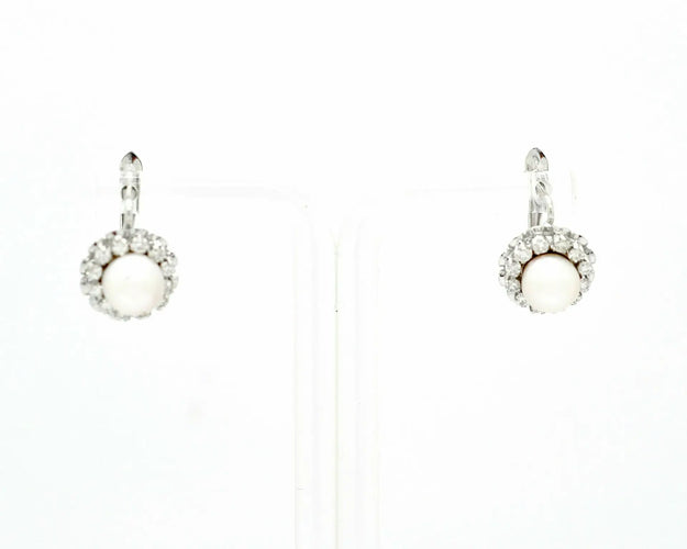 Boucles d'oreilles en or blanc, perles et diamants 58 Facettes 9265