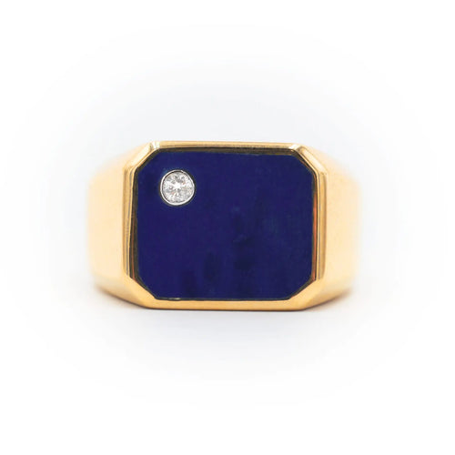 61 Bague en or jaune 585 avec émail bleu et diamant 58 Facettes 21453