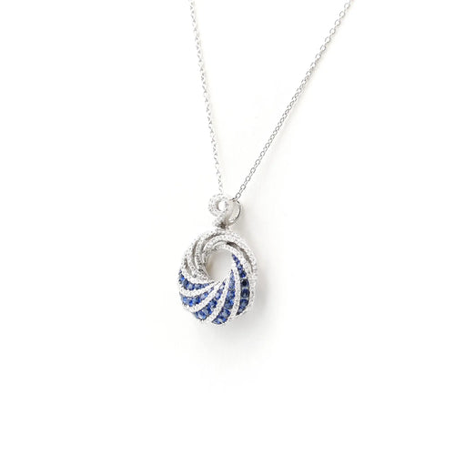 Collier pendentif spirale en or blanc, diamants et saphirs 58 Facettes 21541
