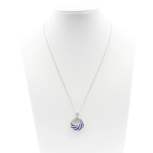 Collier pendentif spirale en or blanc, diamants et saphirs 58 Facettes 21541