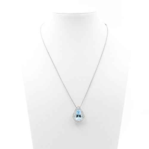 Collier en or blanc avec aigue-marine 6,6 ct et diamants 58 Facettes 22741