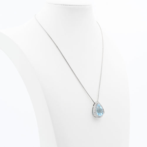 Collier en or blanc avec aigue-marine 6,6 ct et diamants 58 Facettes 22741