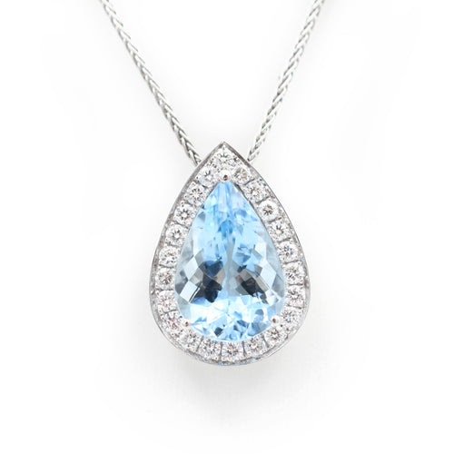 Collier en or blanc avec aigue-marine 6,6 ct et diamants 58 Facettes 22741