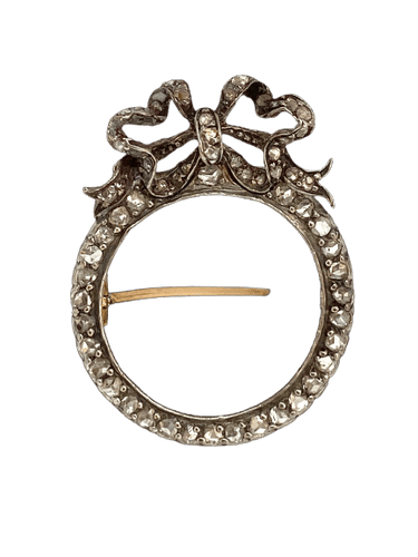 Broche Spilla vittoriana en or rose et argent, vers 1830, diamants 58 Facettes