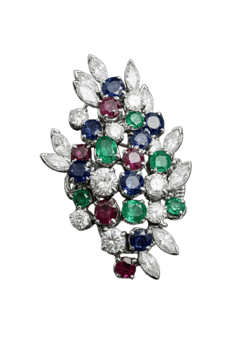 Bague 56 I colori della vita - Bague en platine diamants, émeraudes, rubis et saphirs 58 Facettes