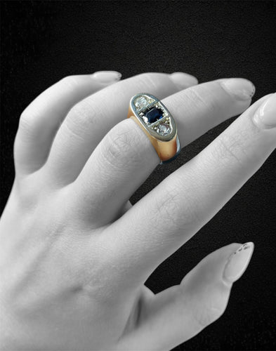 Bague 56 Bague pont - Saphir et diamants en or blanc 18 carats 58 Facettes
