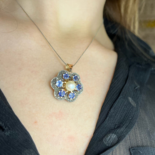 Pendentif Roberto Borghesi - Pendentif zaffirs, perle et diamants 58 Facettes