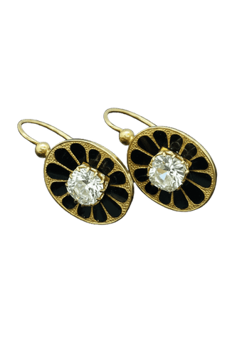 Boucles d'oreilles Impero austro-ungarico - Boucles d'oreilles pendantes en émail noir 58 Facettes