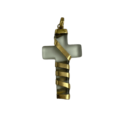 Pendentif Croix en cristal de roche et or 58 Facettes
