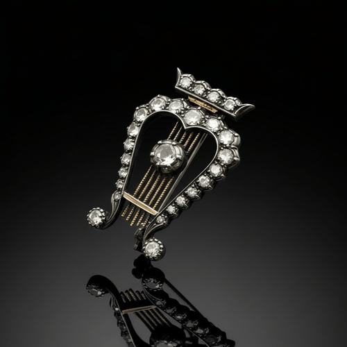 Broche Lira - Broche en or jaune et argent, diamants 58 Facettes