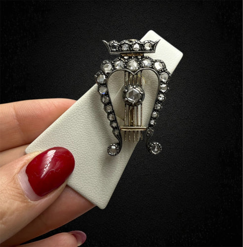 Broche Lira - Broche en or jaune et argent, diamants 58 Facettes