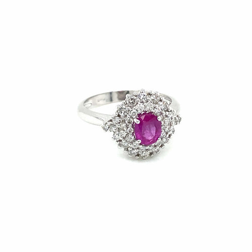 Bague 55 Bague cluster en or blanc 18k rubis diamants 58 Facettes
