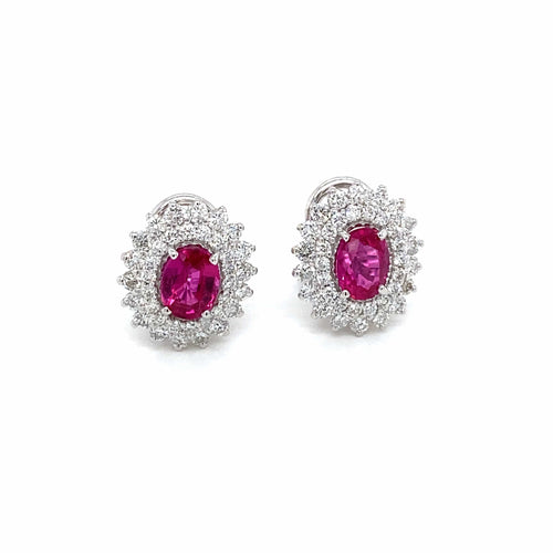 Boucles d'oreilles Vintage - Boucles d'oreilles puces en or blanc 18k rubis et diamants 58 Facettes