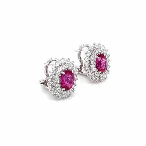Boucles d'oreilles Vintage - Boucles d'oreilles puces en or blanc 18k rubis et diamants 58 Facettes
