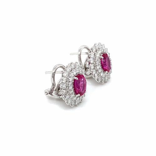Boucles d'oreilles Vintage - Boucles d'oreilles puces en or blanc 18k rubis et diamants 58 Facettes