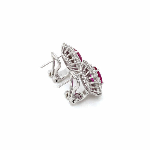 Boucles d'oreilles Vintage - Boucles d'oreilles puces en or blanc 18k rubis et diamants 58 Facettes