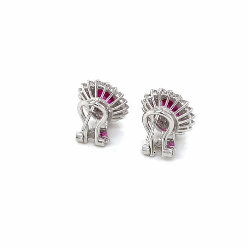 Boucles d'oreilles Vintage - Boucles d'oreilles puces en or blanc 18k rubis et diamants 58 Facettes