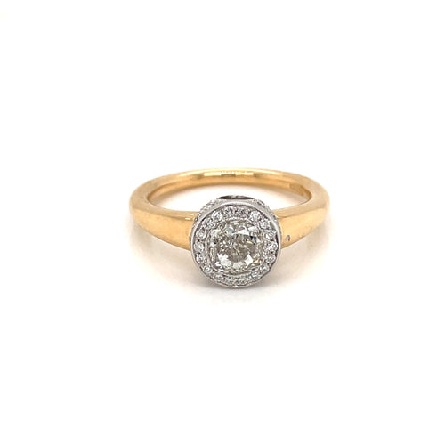 Bague 53 Solitaire - Bague en or jaune et blanc 18 k diamant coussin 58 Facettes