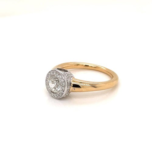 Bague 53 Solitaire - Bague en or jaune et blanc 18 k diamant coussin 58 Facettes