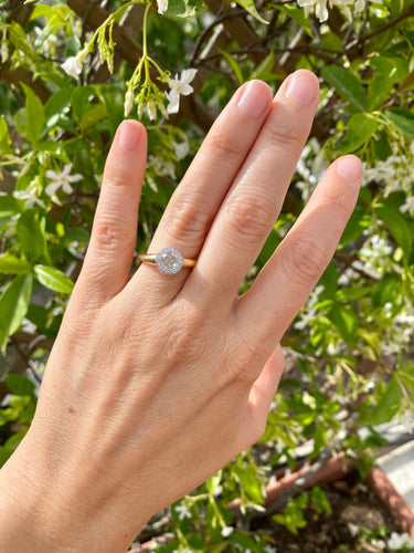 Bague 53 Solitaire - Bague en or jaune et blanc 18 k diamant coussin 58 Facettes