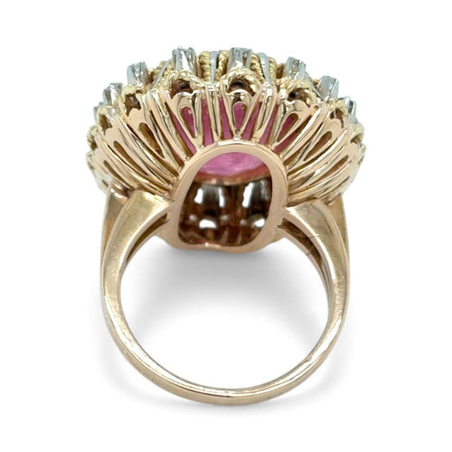 Bague 52 Bague cocktail vintage en or rose et blanc 18k, rubellite 12 ct et diamants 58 Facettes