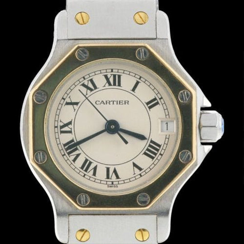 Cartier Santos - Montre ronde octogonale en or jaune et acier 58 Facettes MT47900