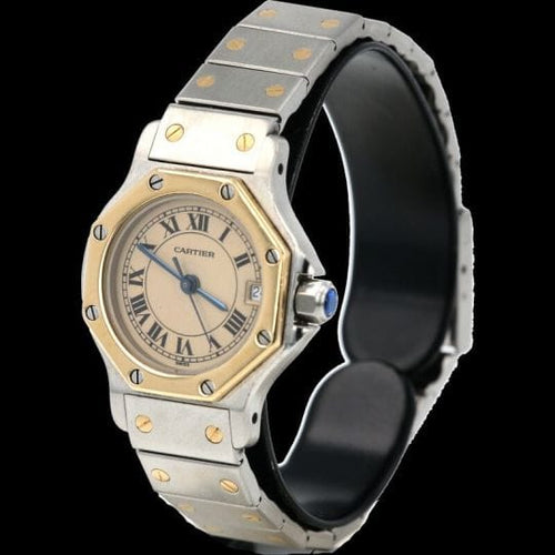 Cartier Santos - Montre ronde octogonale en or jaune et acier 58 Facettes MT47900